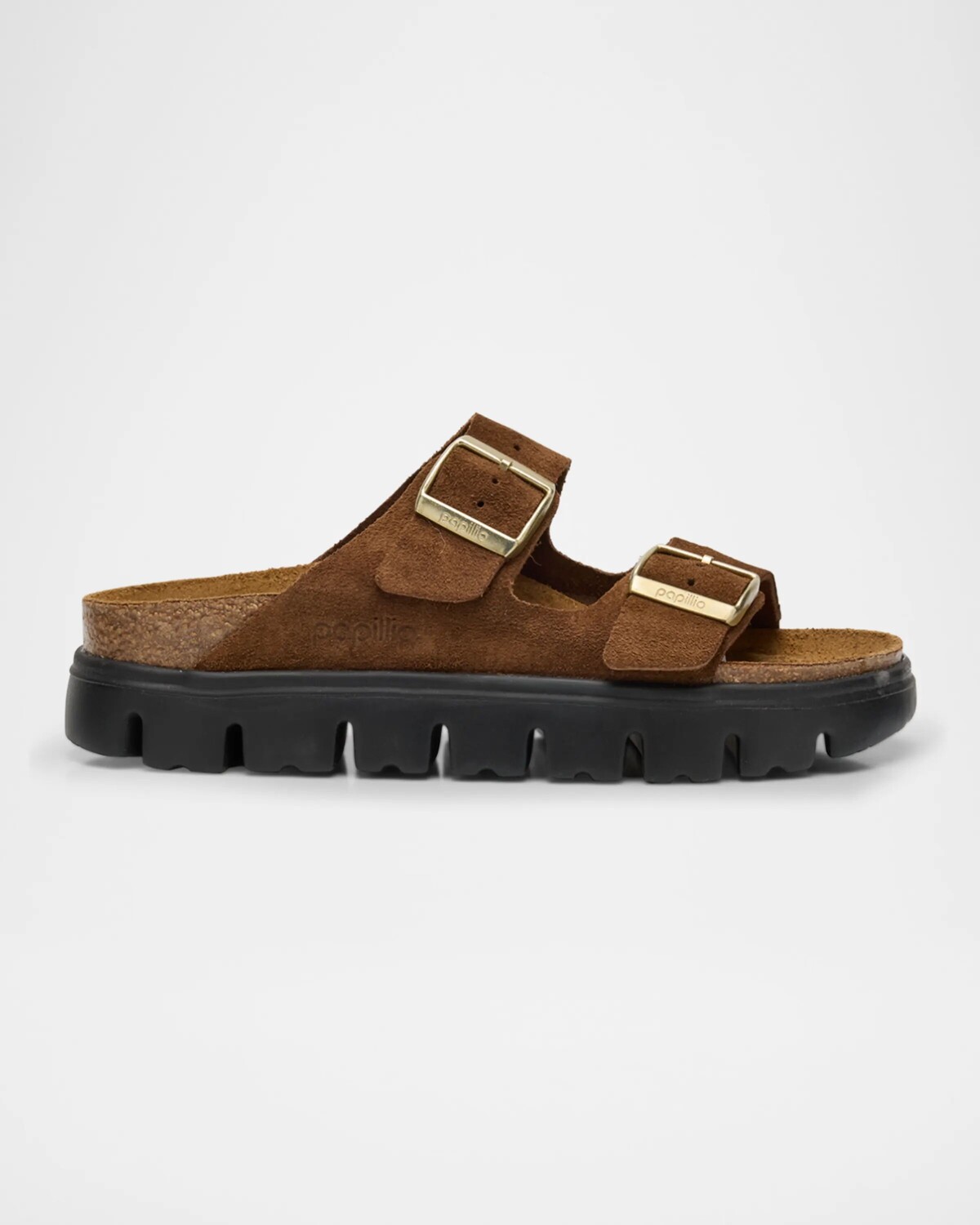 

Замшевые сандалии на платформе с пряжкой Arizona Birkenstock, цвет Dark Tea