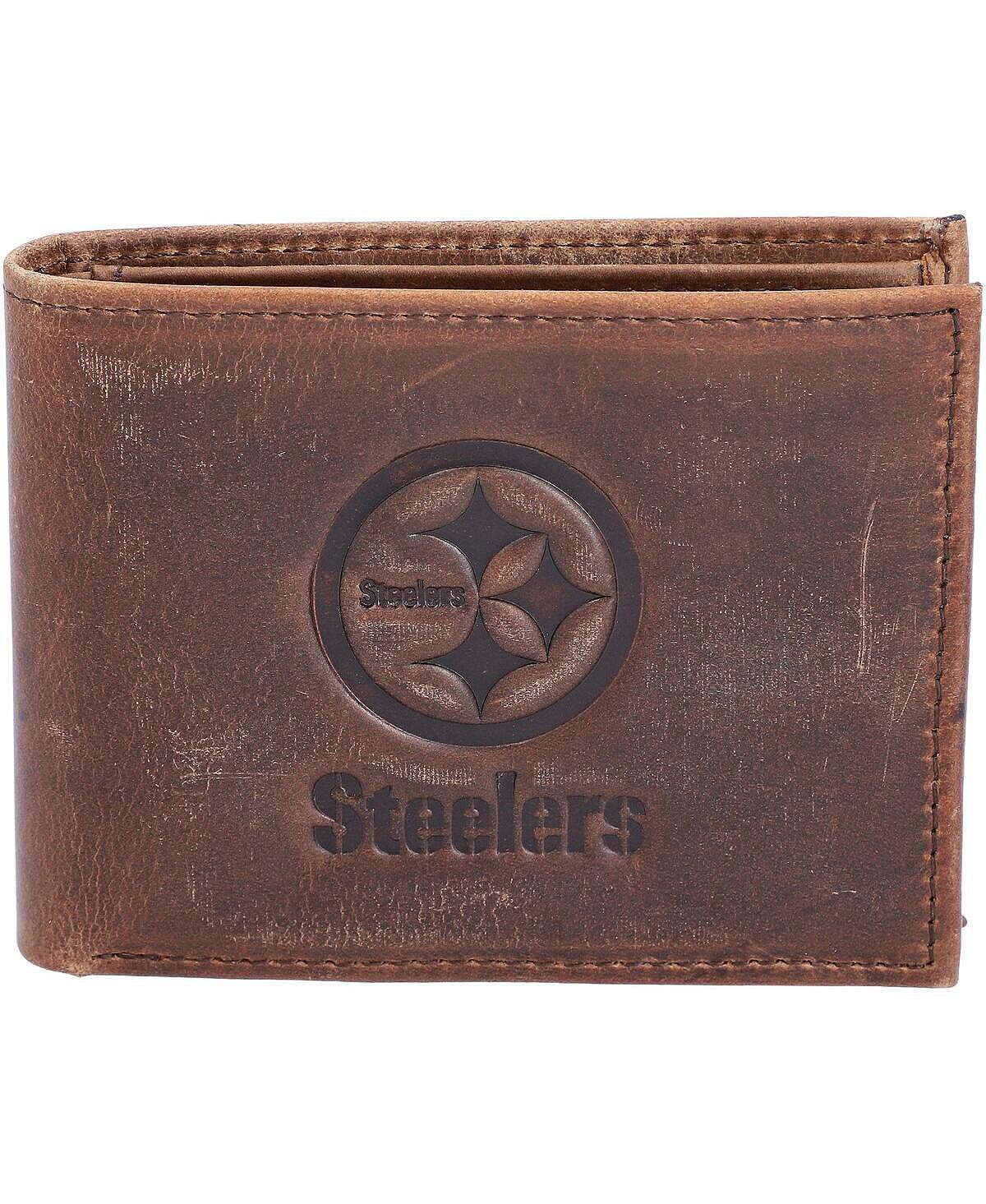 

Мужской коричневый кожаный кошелек двойного сложения Pittsburgh Steelers Evergreen Enterprises