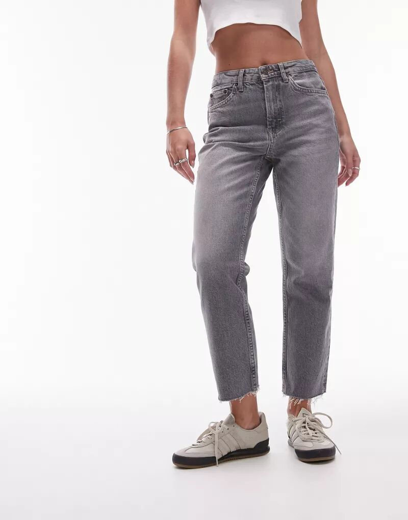 Серые прямые джинсы со средней посадкой и необработанным краем Topshop белоснежные прямые джинсы со средней посадкой topshop