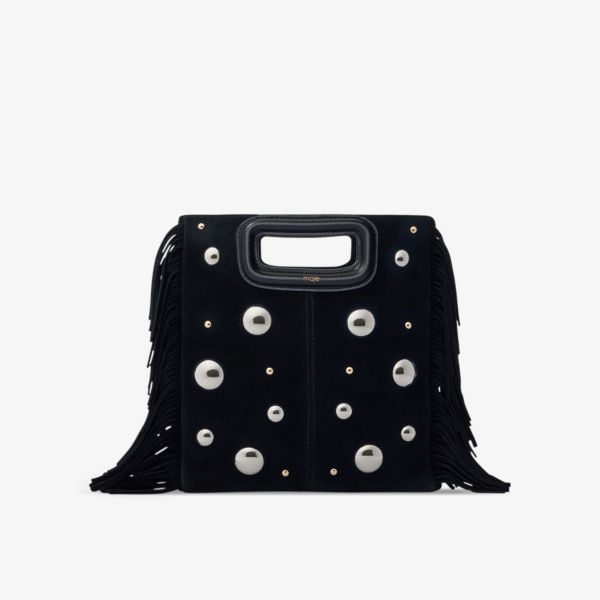 цена Замшевая сумка через плечо M с заклепками Maje, цвет noir / gris