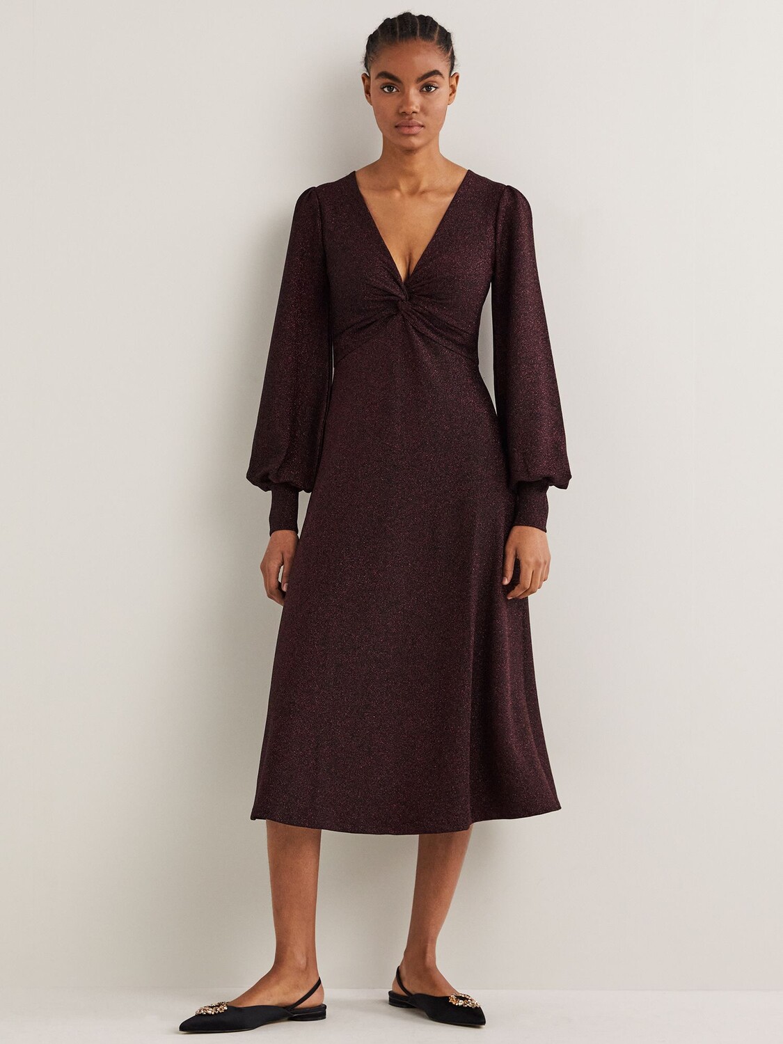 

Трикотажное платье-миди Boden Metallic, с фиолетовыми блестками