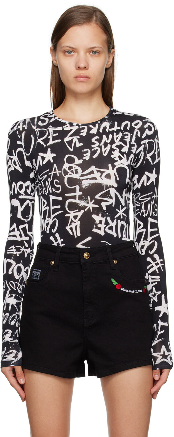 

Черно-белое боди с круглым вырезом Versace Jeans Couture