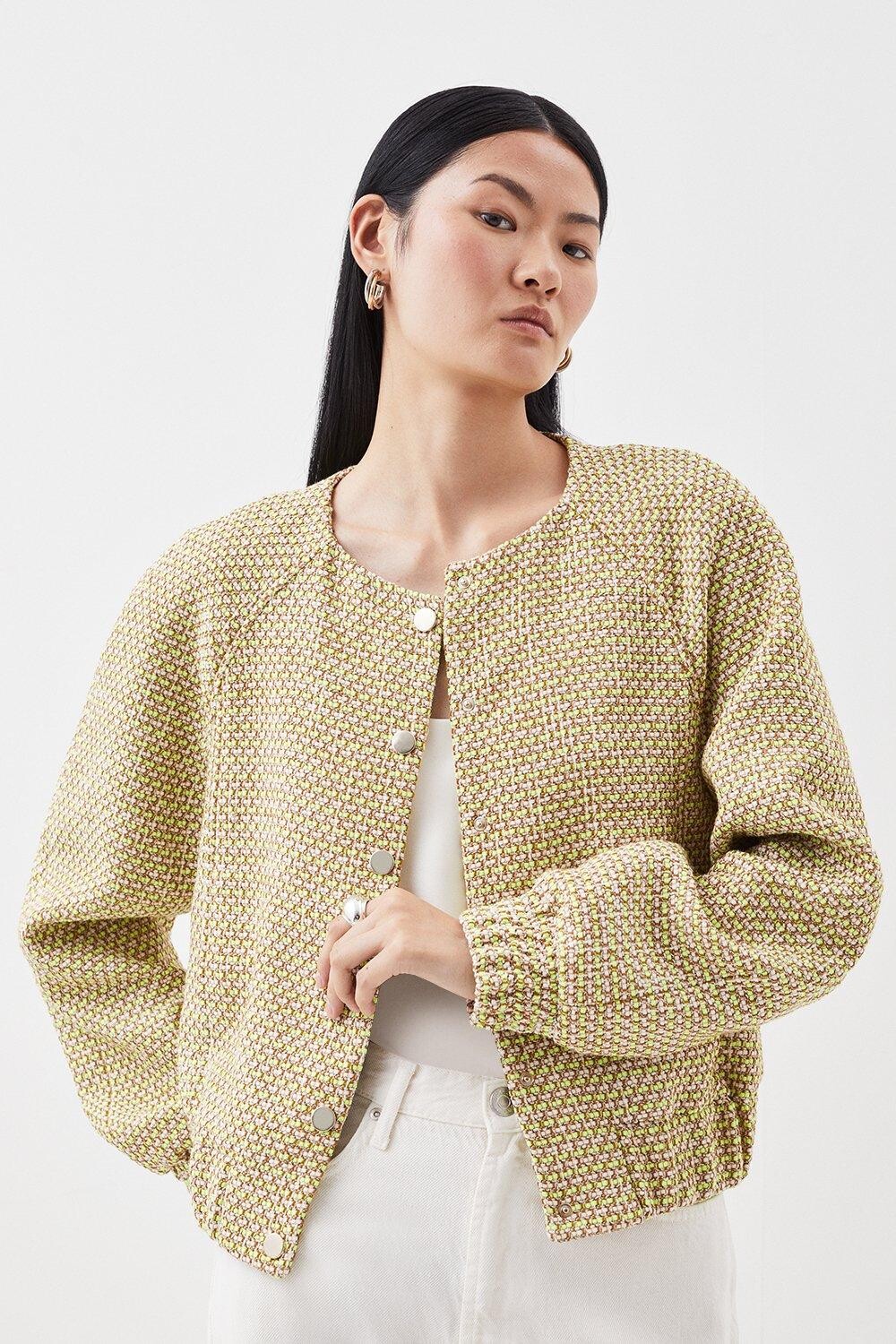 

Неоновый твидовый бомбер Karen Millen, зеленый