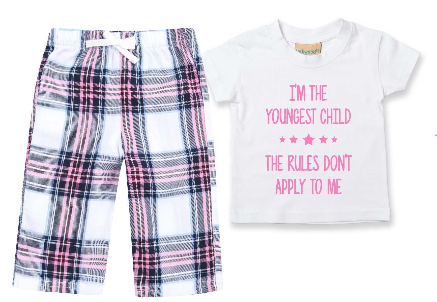 Я самый младший. «Правила ко мне не применимы». Пижамы. Детский пижамный комплект с брюками в клетку тартан. 60 SECOND MAKEOVER, розовый георгина тартан бордюрная