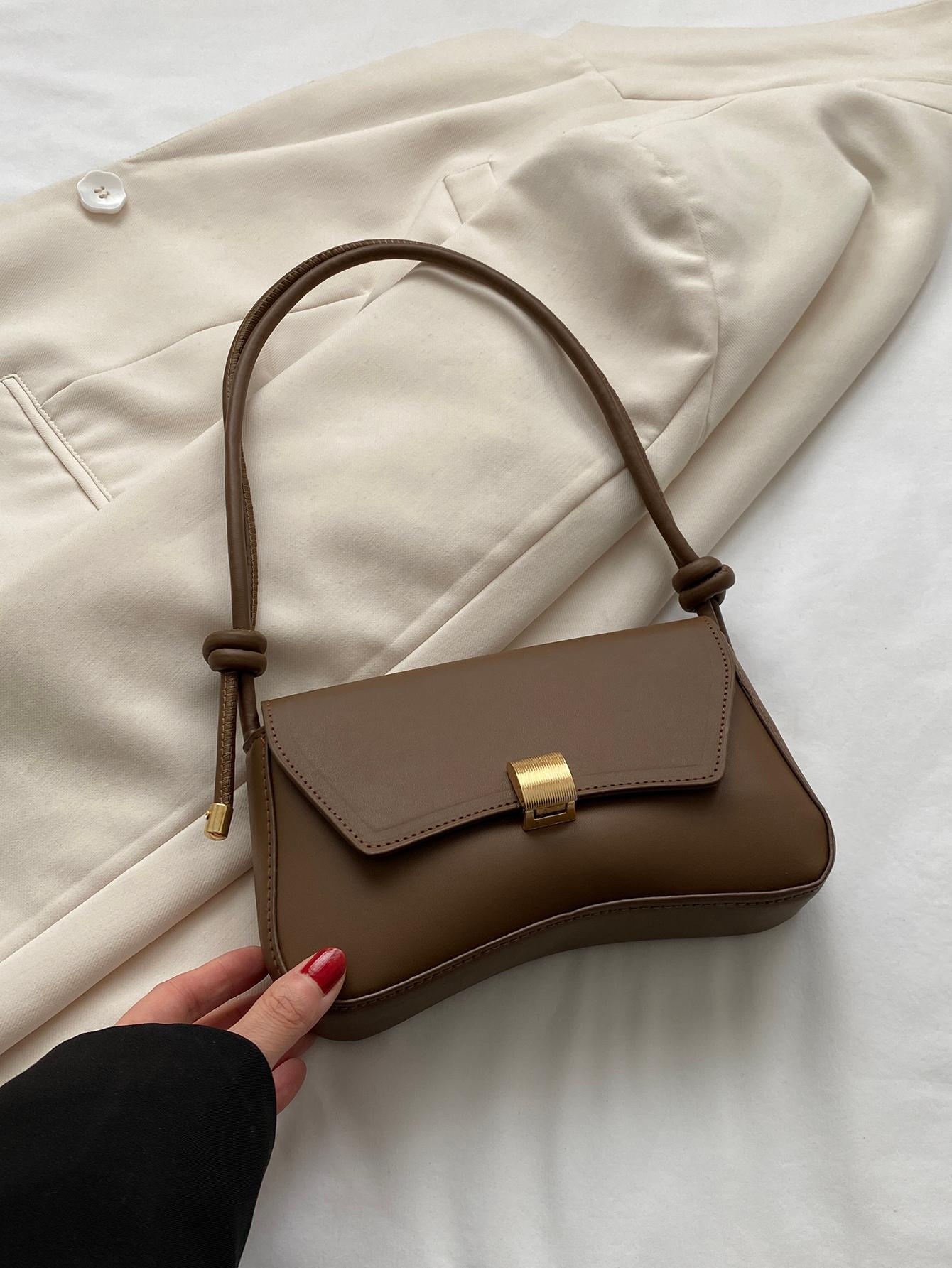 цена Легкая деловая повседневная черная сумка-багет с клапаном в стиле ретро, шоколадно-коричневый