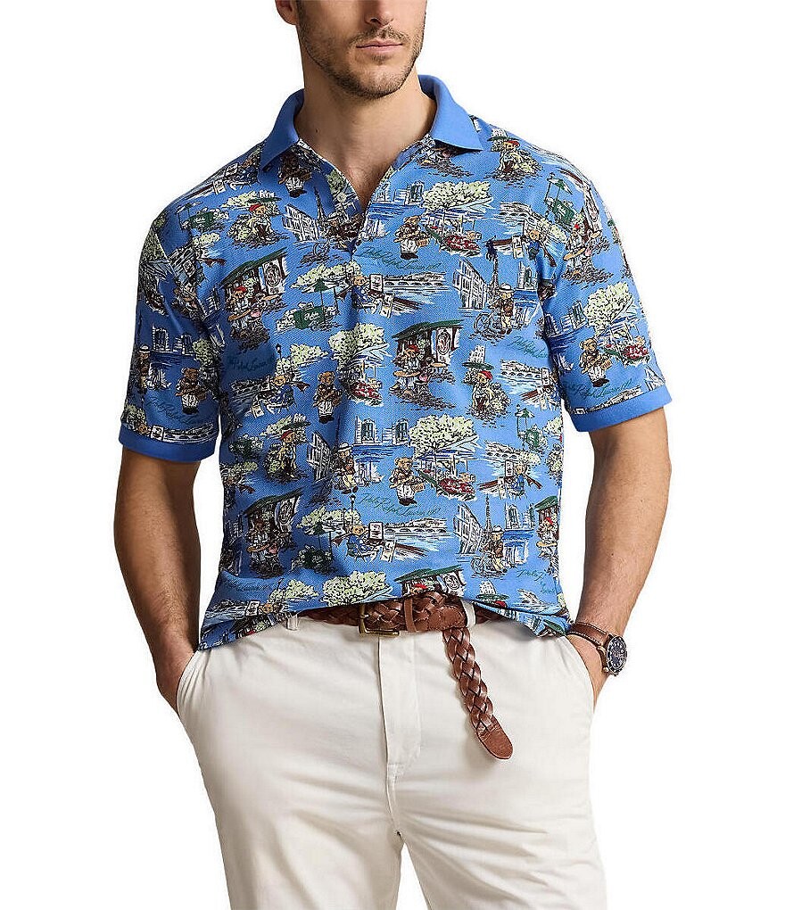 

Рубашка-поло с короткими рукавами и сеткой Polo Ralph Lauren Big & Tall Paris Bear, синий