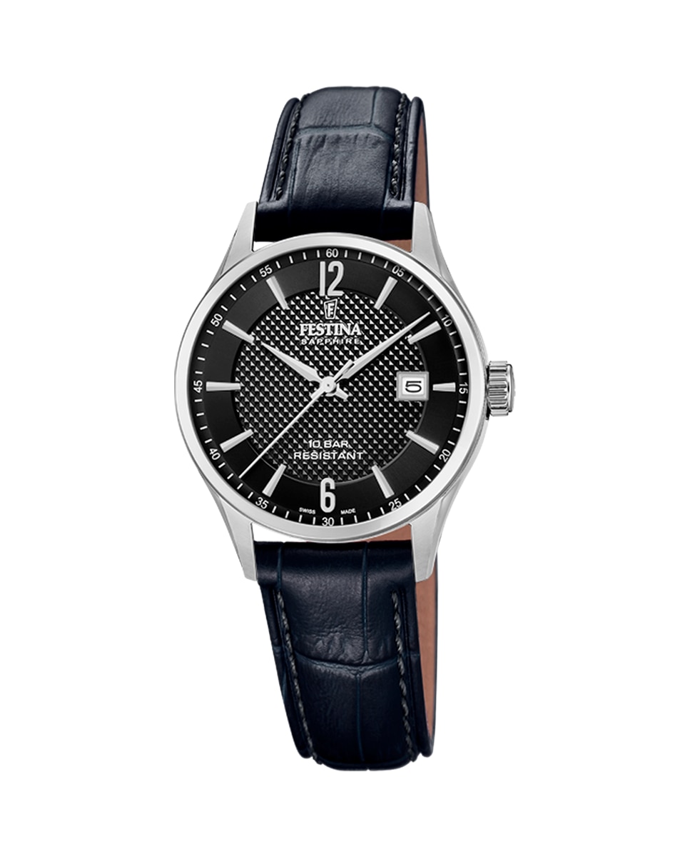 Женские часы F20009/4 Swiss Made черные кожаные Festina, черный