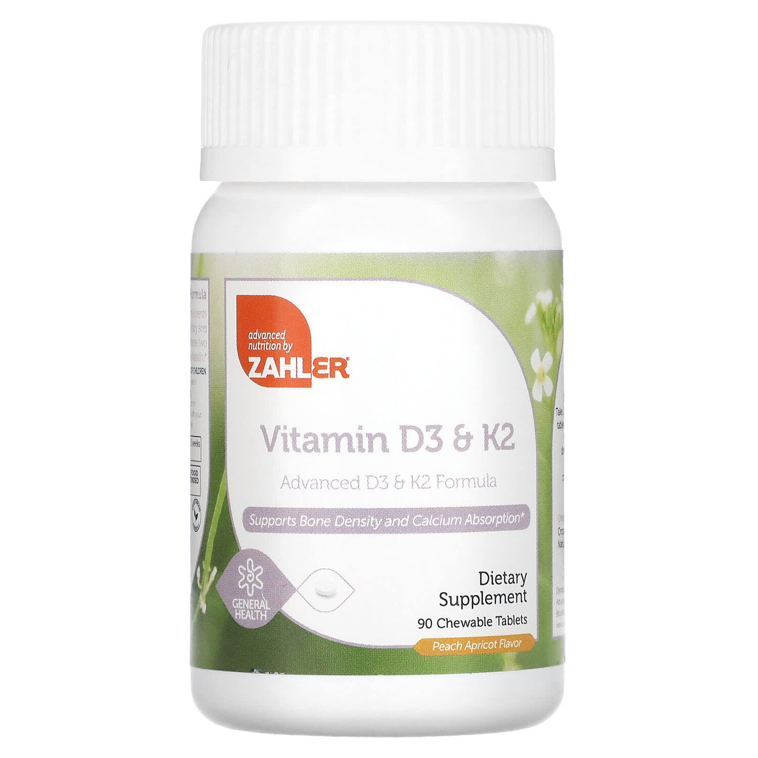 

Vitamin D3 & K2, Peach Apricot, 90 Chewable Tablets, Zahler