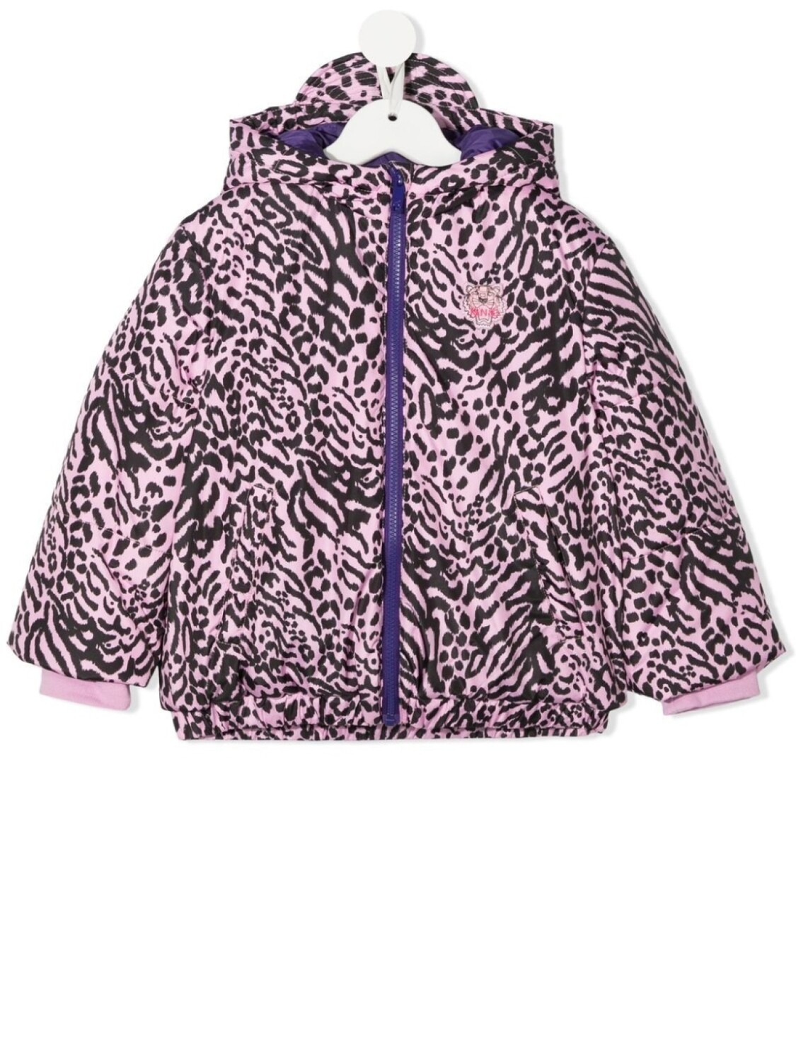 

Kenzo Kids пуховик с вышивкой и анималистичным принтом, розовый