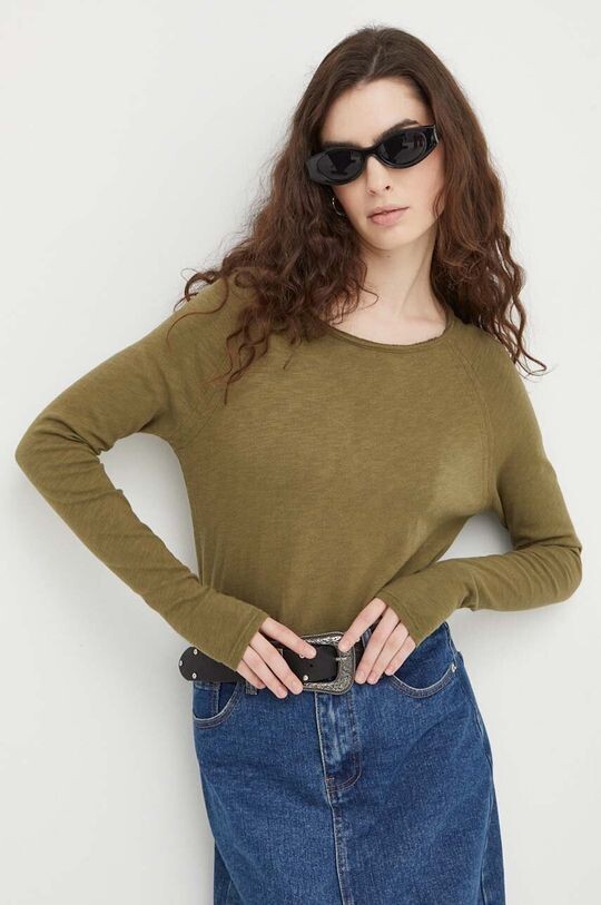 

Хлопковая футболка с длинными рукавами American Vintage, зеленый