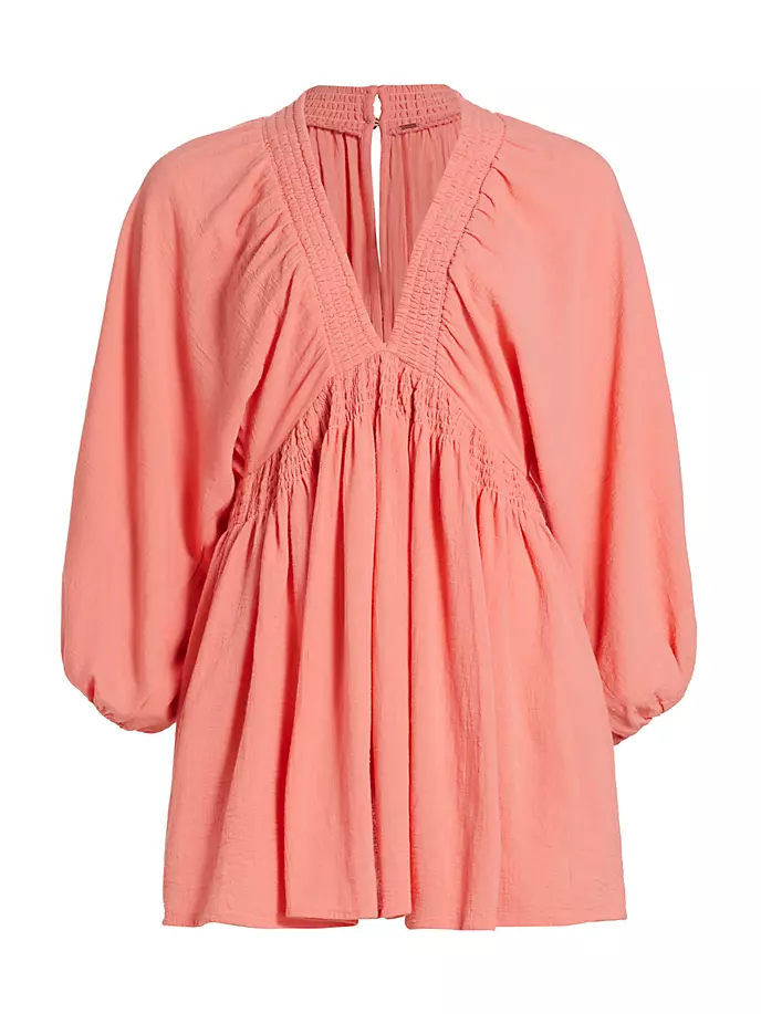 

Хлопковое мини-платье For The Moment со сборками и V-образным вырезом Free People, цвет rosetta