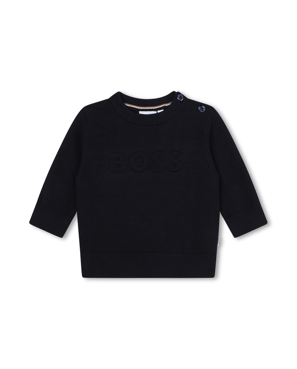 

Черный хлопковый свитер для мальчика BOSS Kidswear, черный