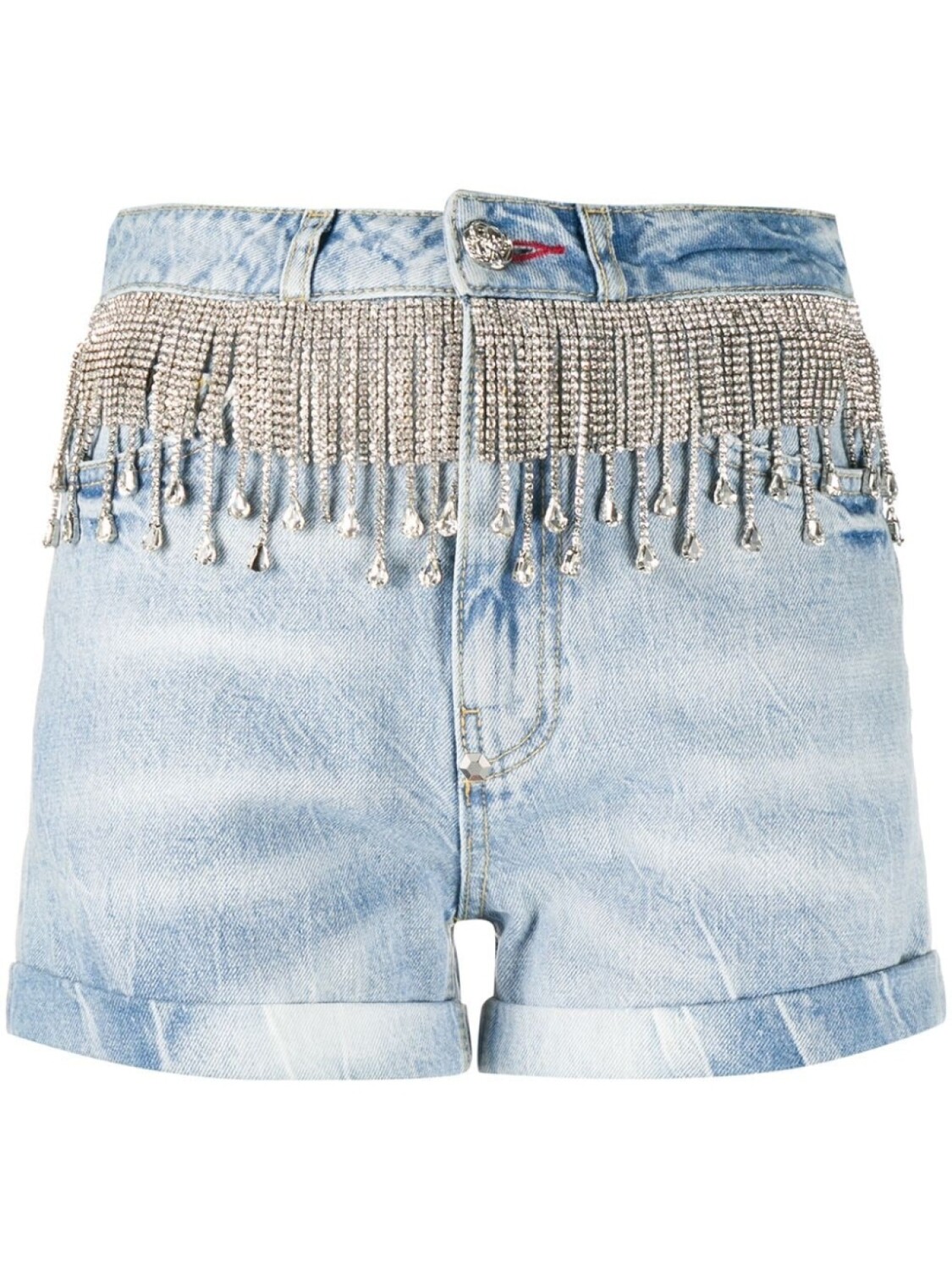 

Philipp Plein джинсовые шорты с бахромой из кристаллов, синий