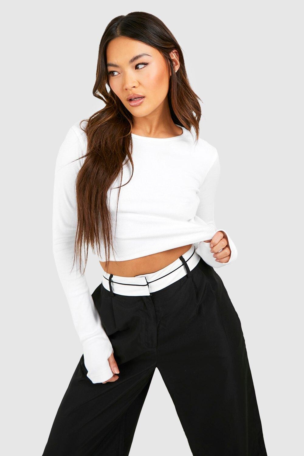 

Базовый топ с круглым вырезом и длинными рукавами Boohoo, белый