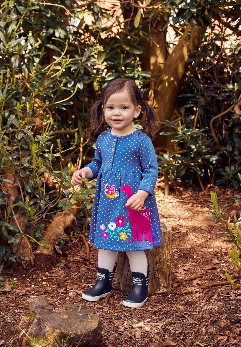 

Летнее платье Applique Button Front JoJo Maman Bébé, цвет blue dino