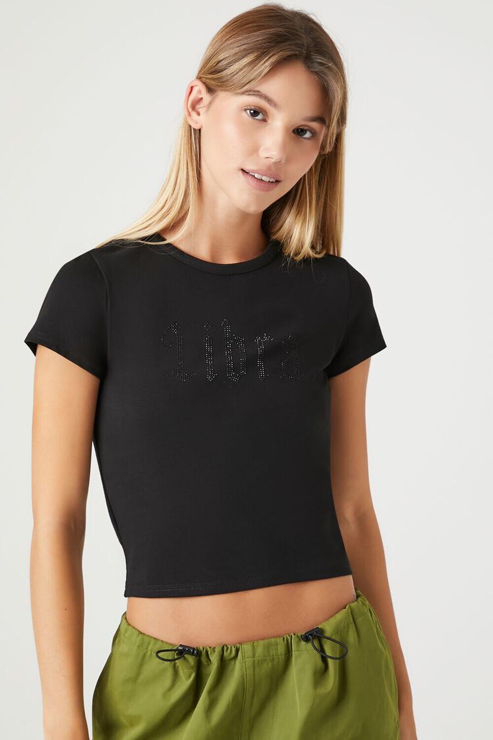 

Укороченная футболка Libra со стразами Forever 21, черный