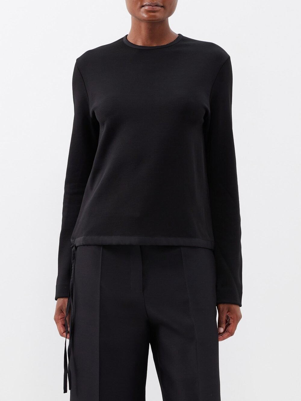 

Топ из джерси с длинными рукавами и завязками по краю Jil Sander, черный