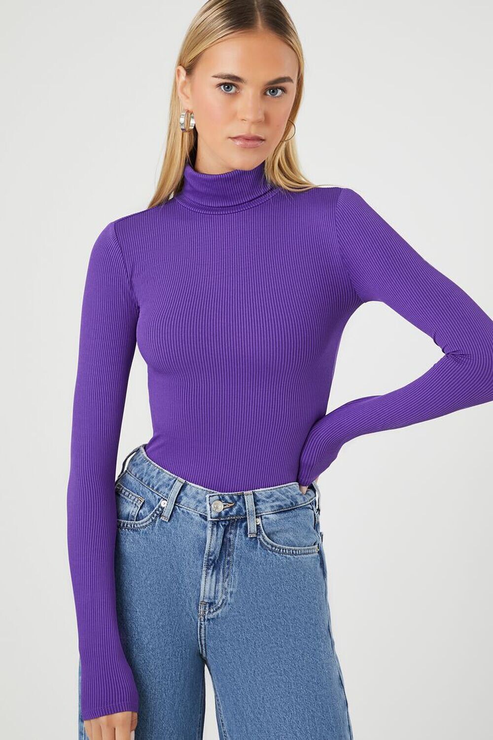 

Боди в рубчик с воротником-стойкой Forever 21, фиолетовый