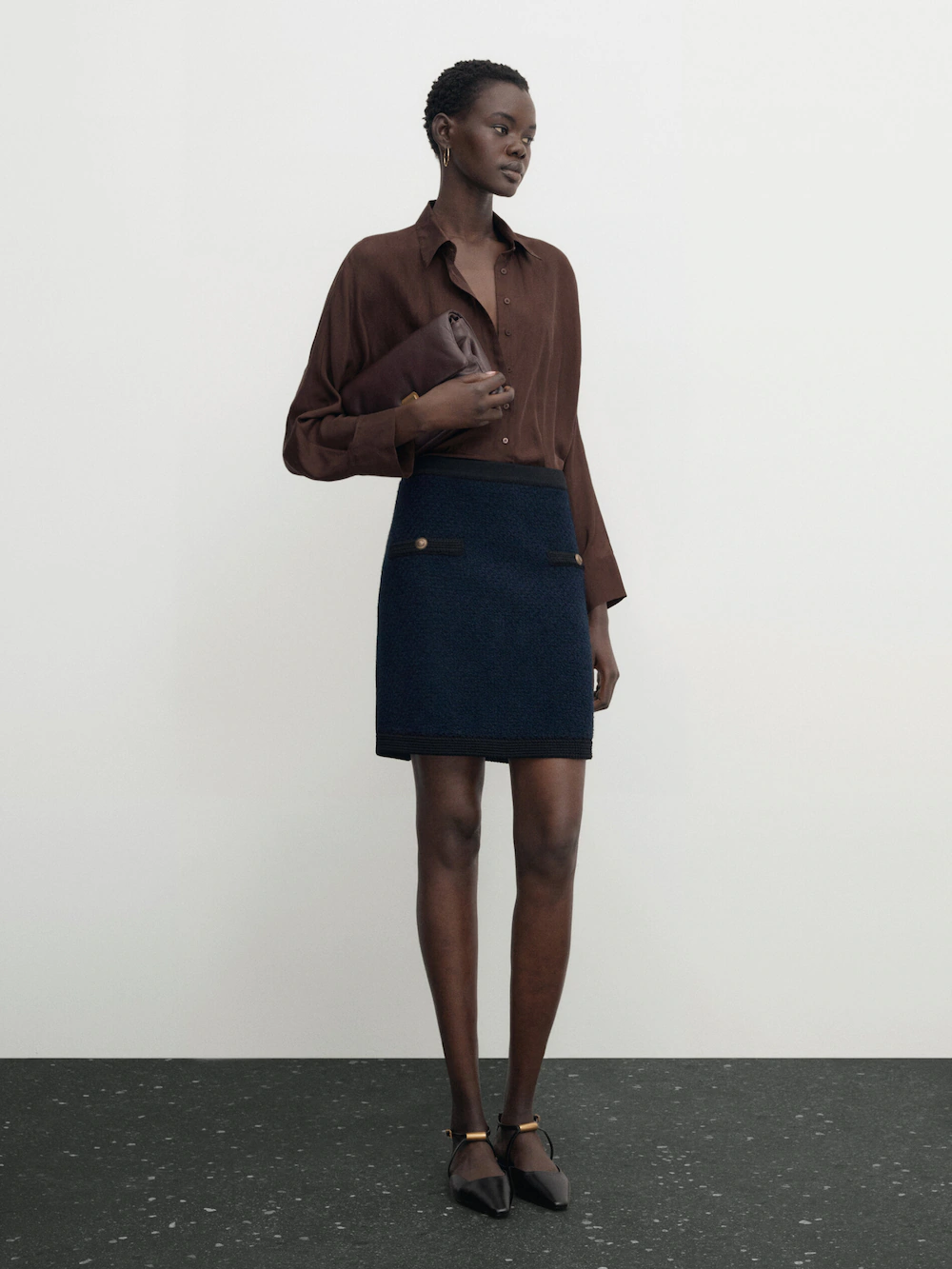 

Мини-юбка из трикотажного трикотажа с золотистыми кнопками Massimo Dutti, синий