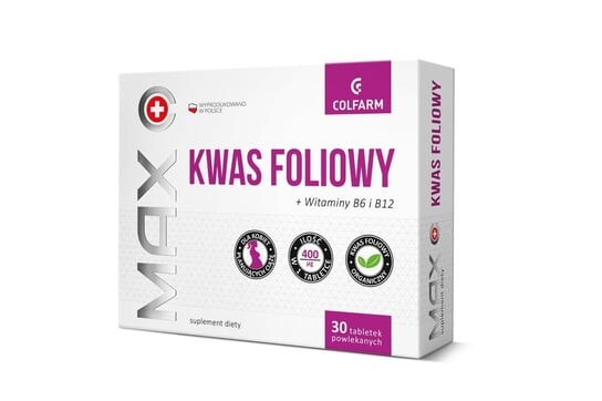 

Max Folic Acid, пищевая добавка, 30 таблеток, покрытых оболочкой. Colfarm