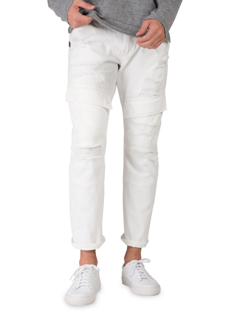 snowman Узкие прямые рваные джинсы-карго Level 7 Jeans, цвет Snowman White