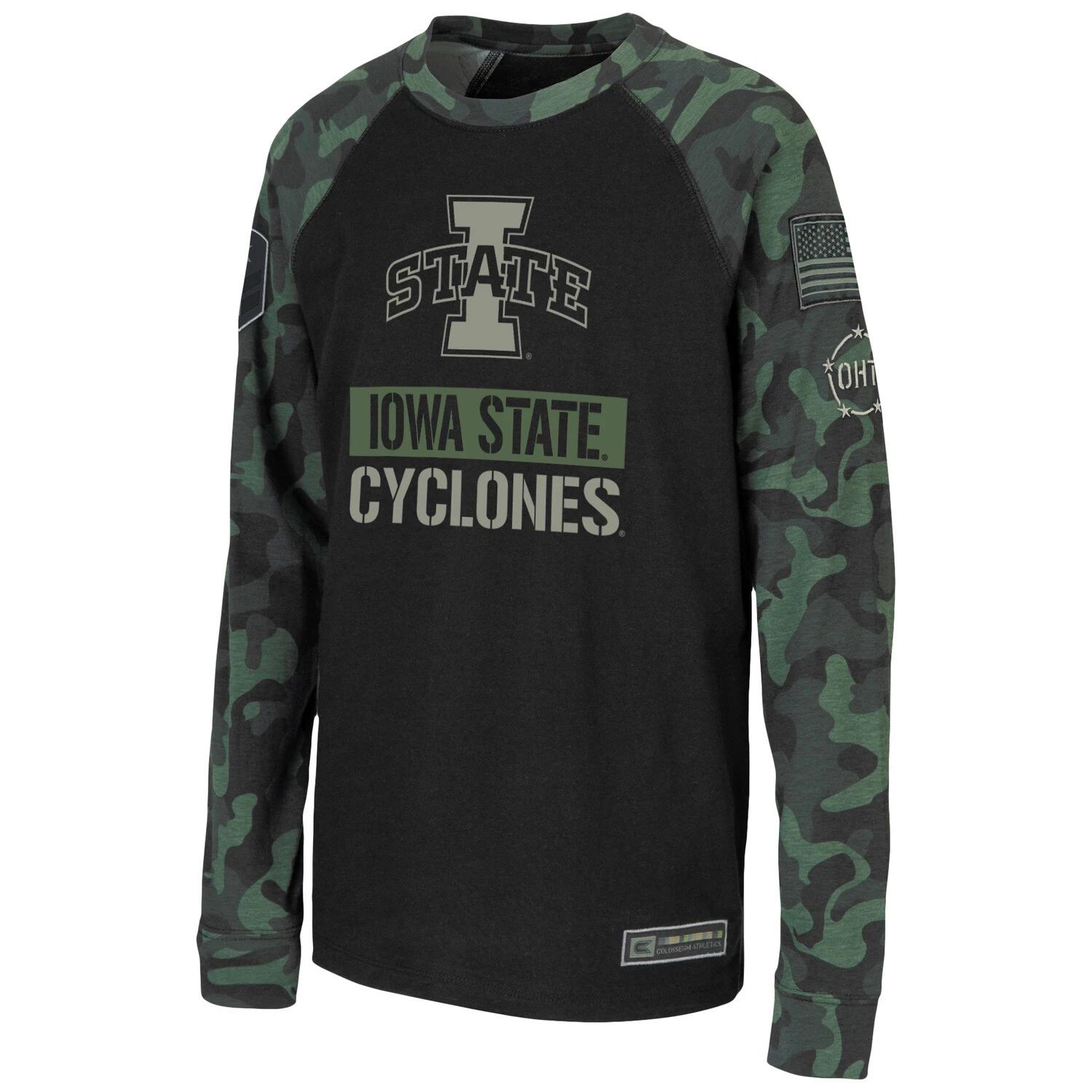 

Молодежная футболка Colosseum Black/Camo Iowa State Cyclones OHT Military Appreciation Team реглан с длинными рукавами Colosseum