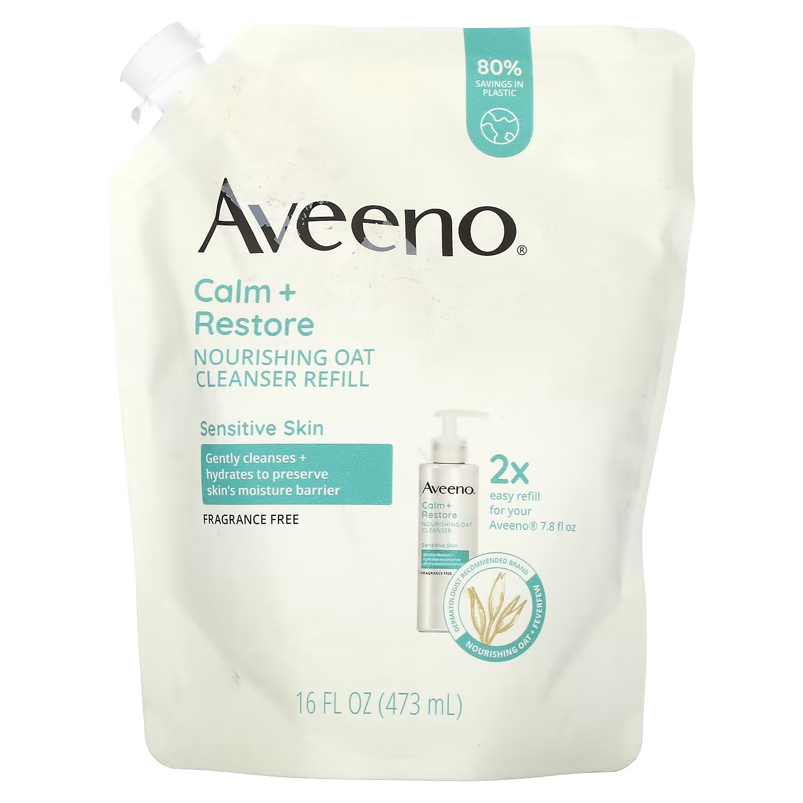 

Aveeno, Calm + Restore, питательное очищающее средство на основе овса, пополнение, без запаха, 16 жидких унций (473 мл)