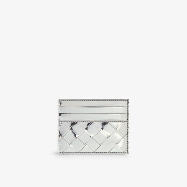 

Визитница из плетеной металлизированной кожи Intrecciato Bottega Veneta, серебряный