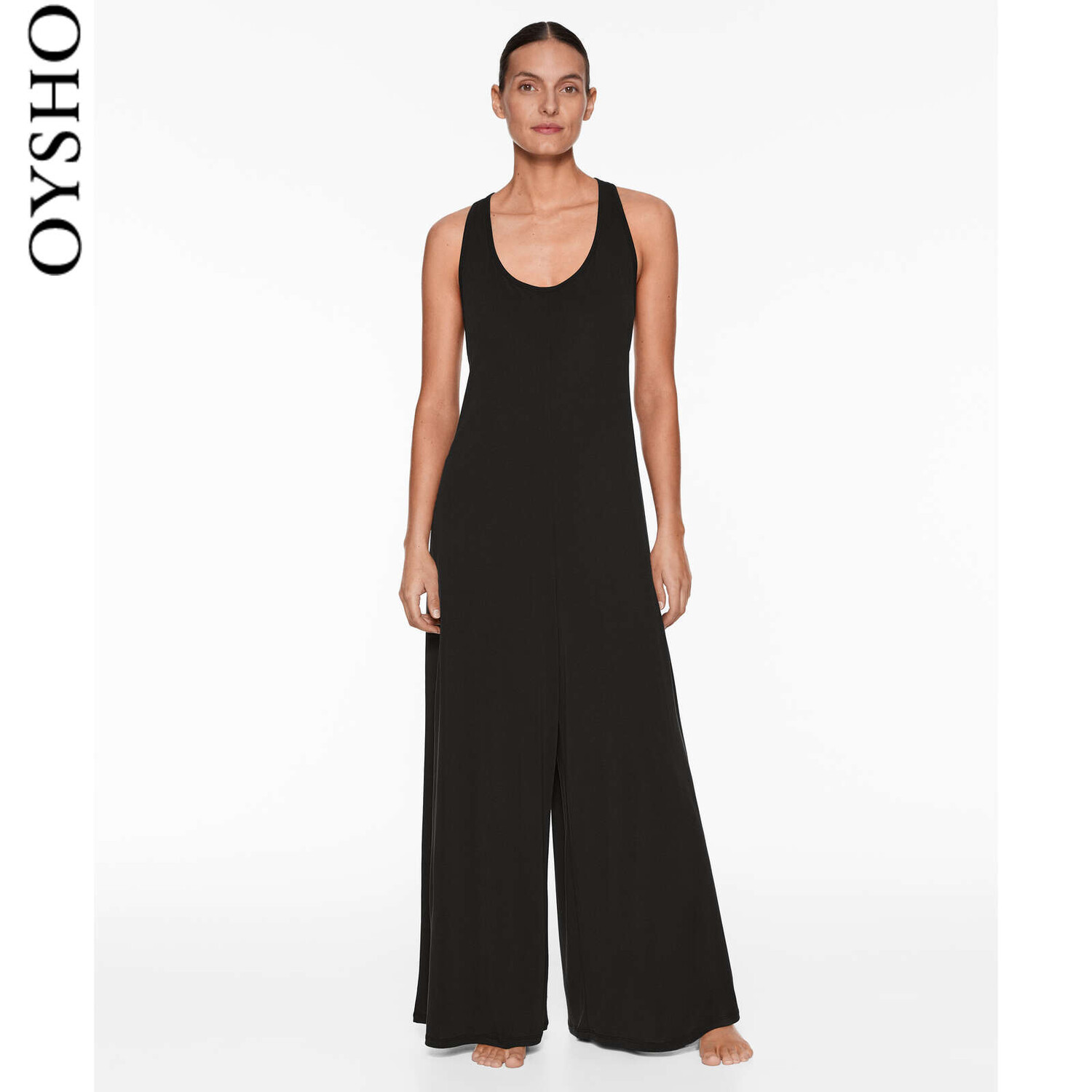

Комбинезон длинный Oysho с открытой спиной, черный