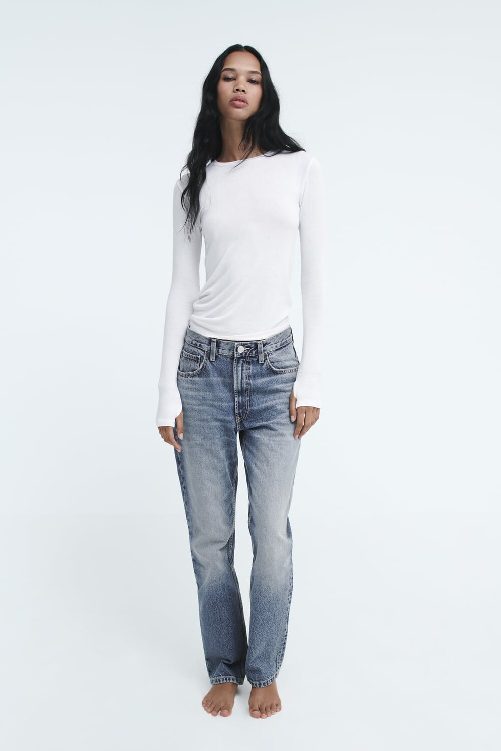 

Футболка с длинным рукавом ZARA, белый