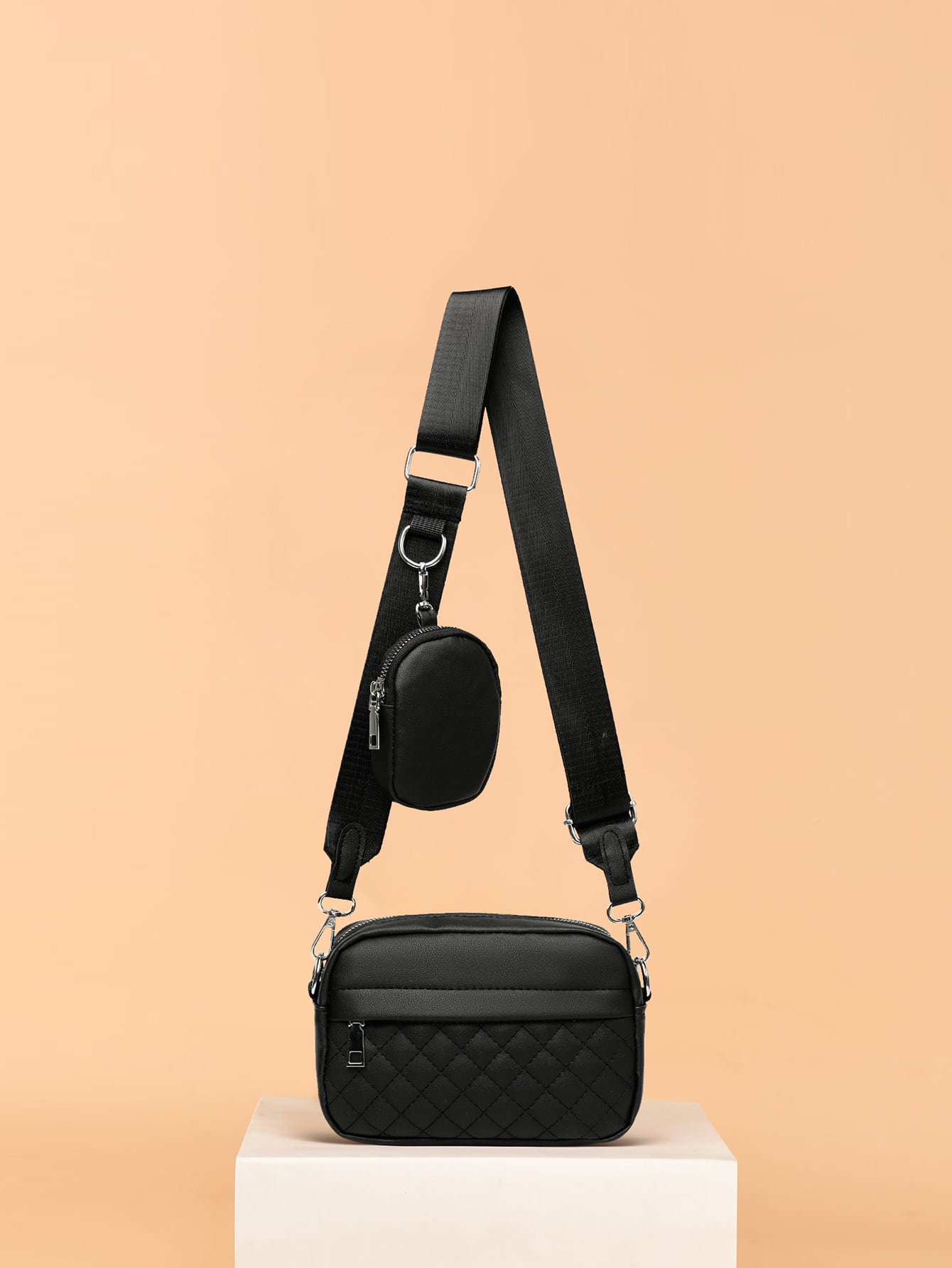 Мини-стеганая сумка через плечо с портмоне для монет Простая однотонная стеганая сумка через плечо, черный inspire сумка шоппер стеганая оранжевый