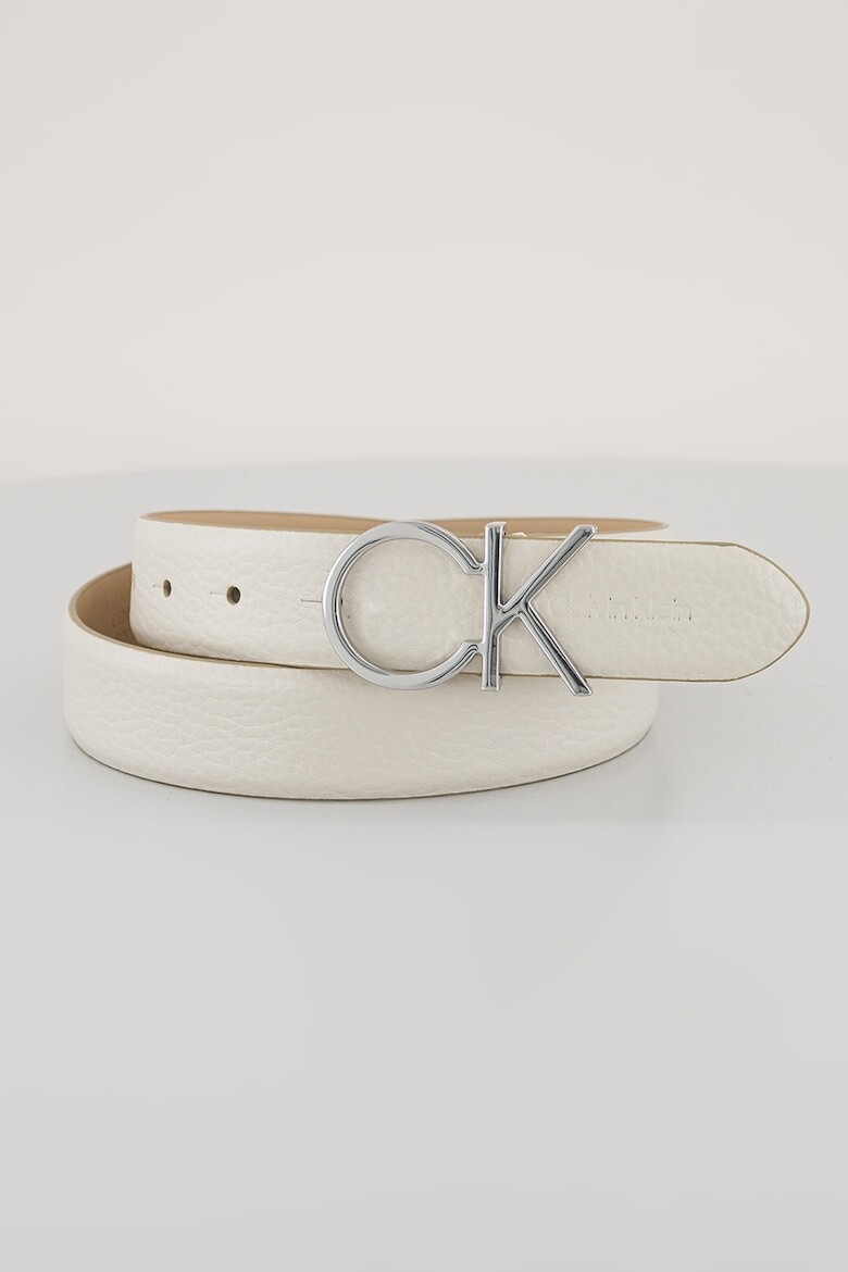 

Кожаный ремень с металлической пряжкой с логотипом Calvin Klein, бежевый