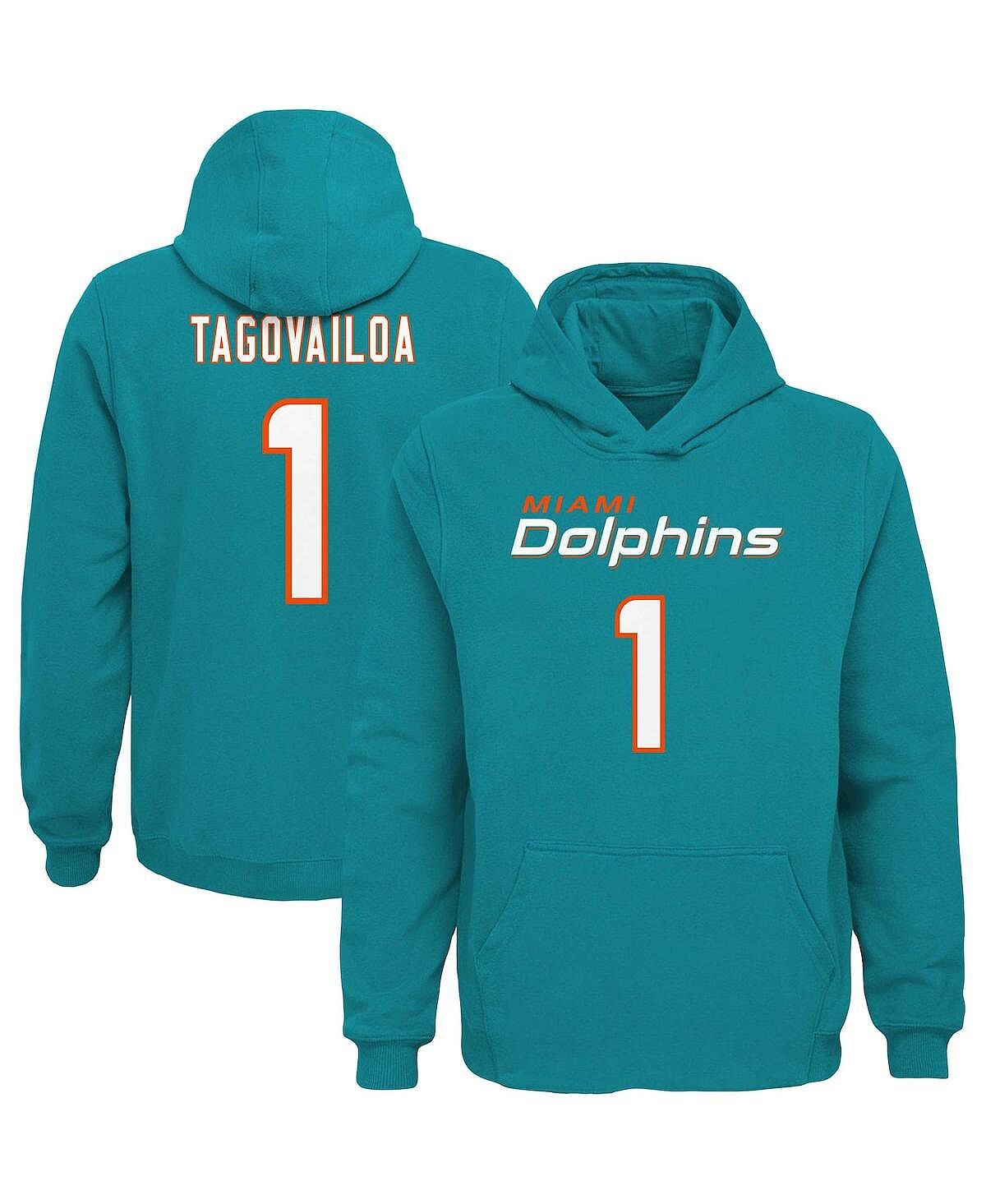 

Пуловер с капюшоном с именем и номером игрока Big Boys Tua Tagovailoa Aqua Miami Dolphins Mainliner Outerstuff
