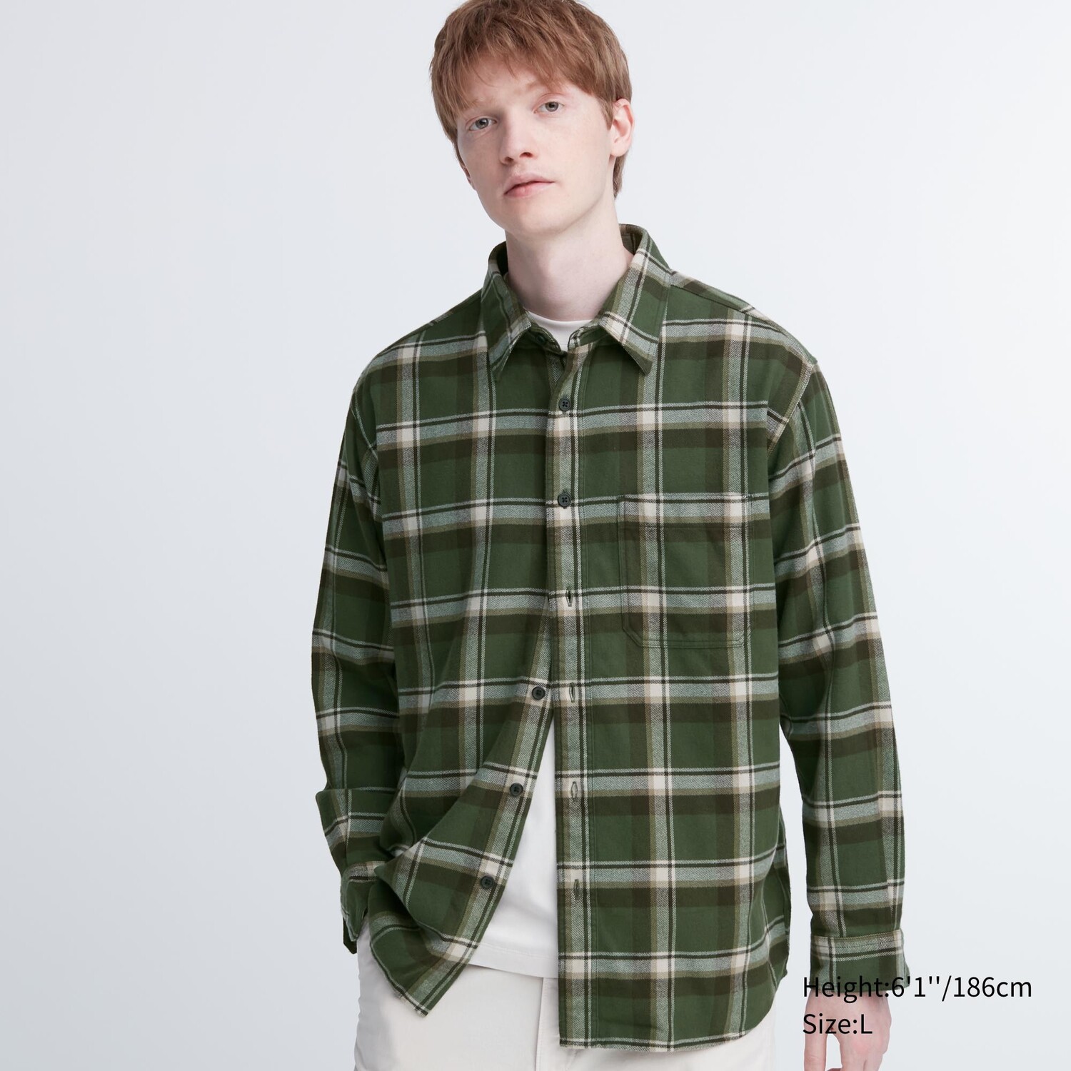 

Рубашка UNIQLO в клетку фланелевая, оливковый