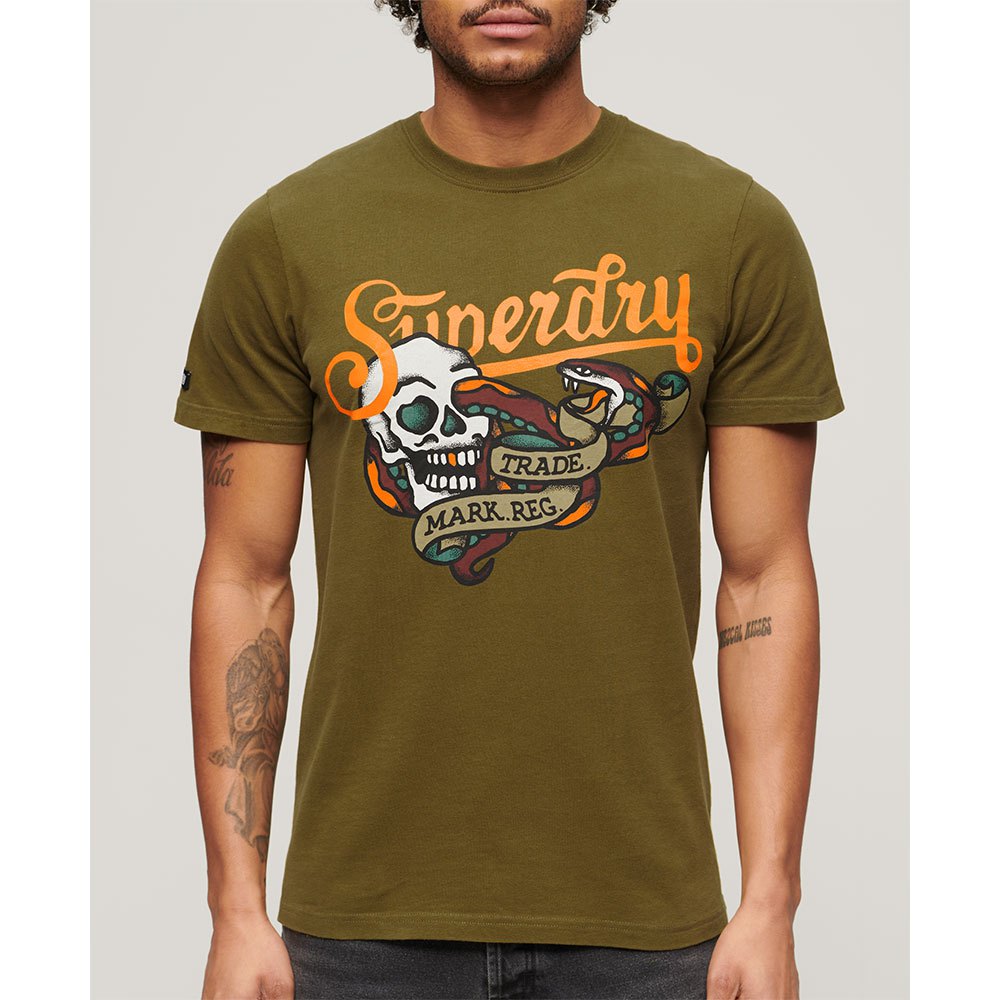 футболка с принтом tattoo script superdry цвет fir green Футболка с коротким рукавом Superdry Tattoo Script, зеленый