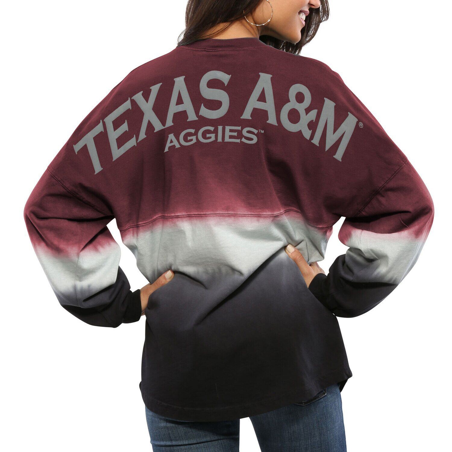 

Женский темно-бордовый джерси с длинными рукавами Texas A&M Aggies Spirit, окрашенный погружением в цвет омбре, Красный