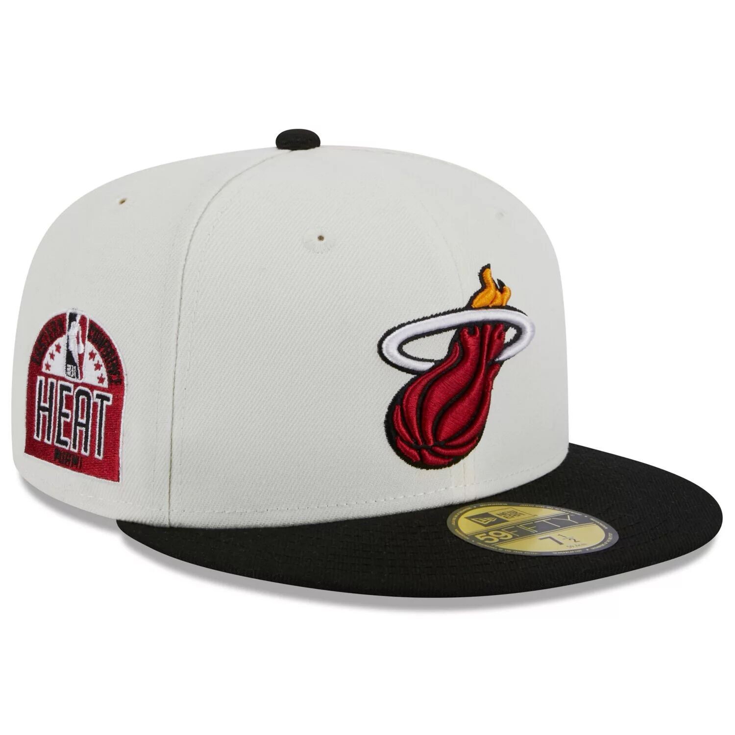 

Мужская кепка New Era кремовая/черная Miami Heat Retro City Conference с боковой нашивкой 59FIFTY Облегающая шляпа