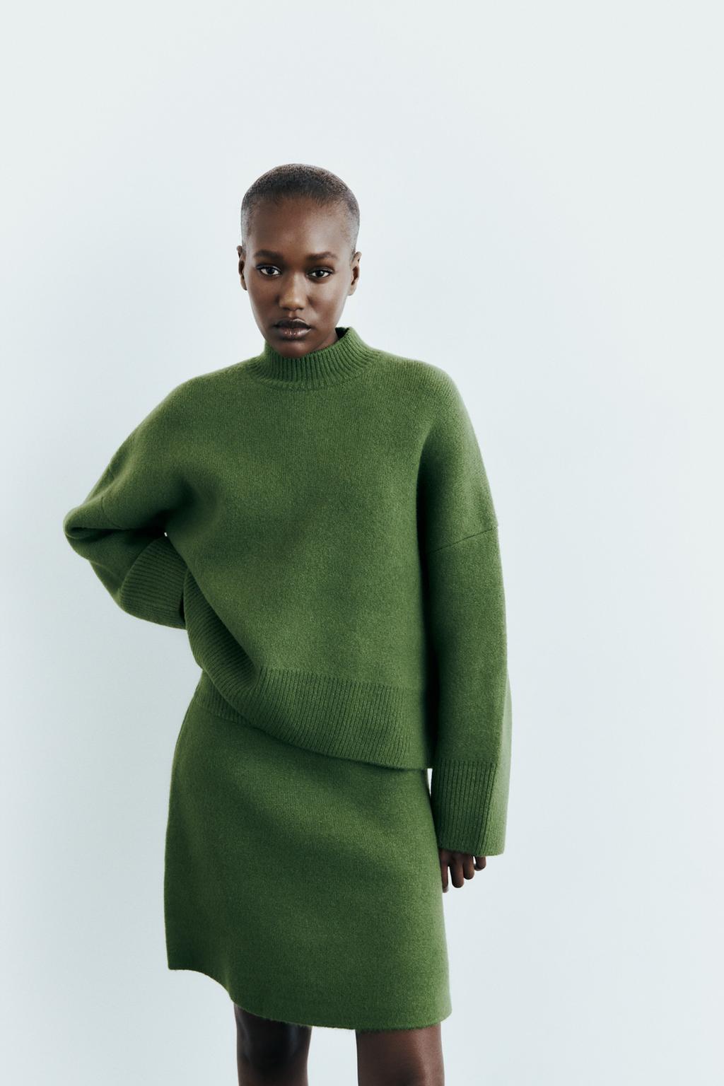 Трикотажный свитер в ребрику ZARA, зеленый