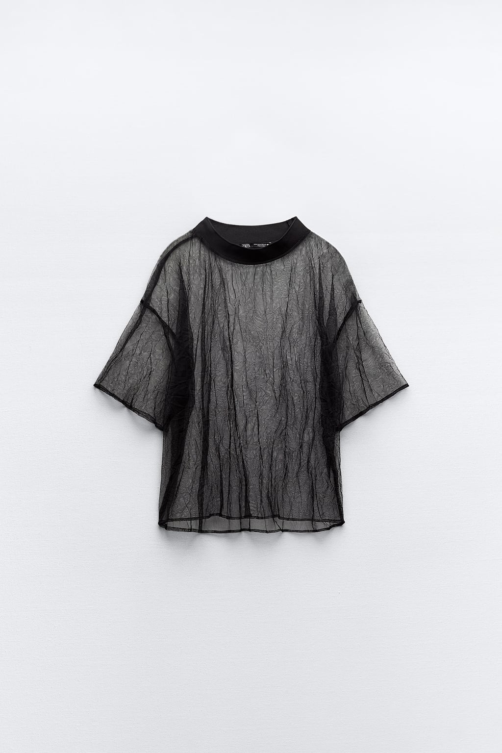 

Топ из тюля со складками ZARA, черный