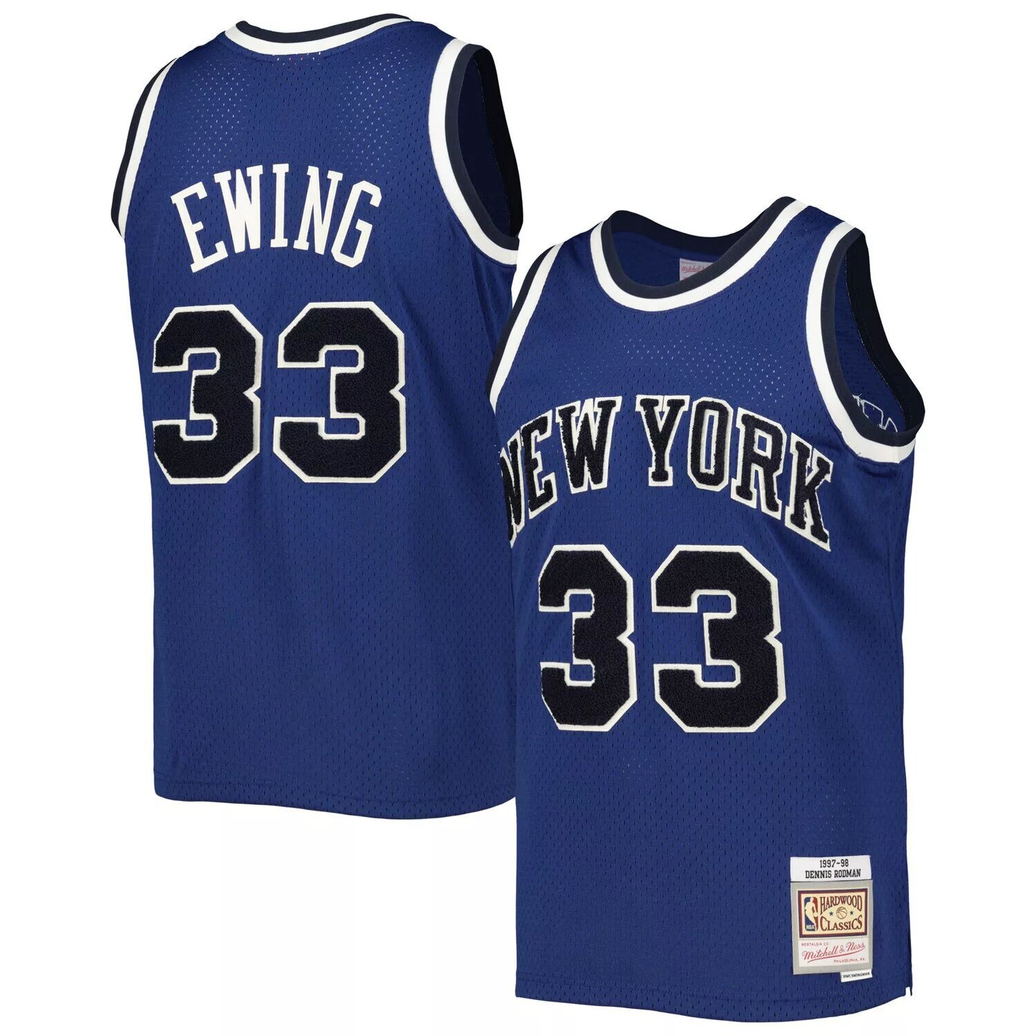 

Мужская синяя футболка Mitchell & Ness Патрик Юинг New York Knicks Hardwood Classics Off-Court Swingman Джерси, Синий