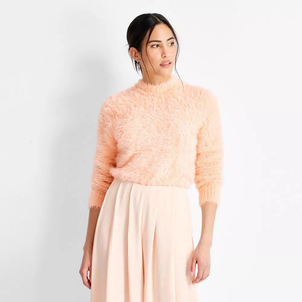 

Женский свитер с круглым вырезом и ресничками, цвет Peach Orange