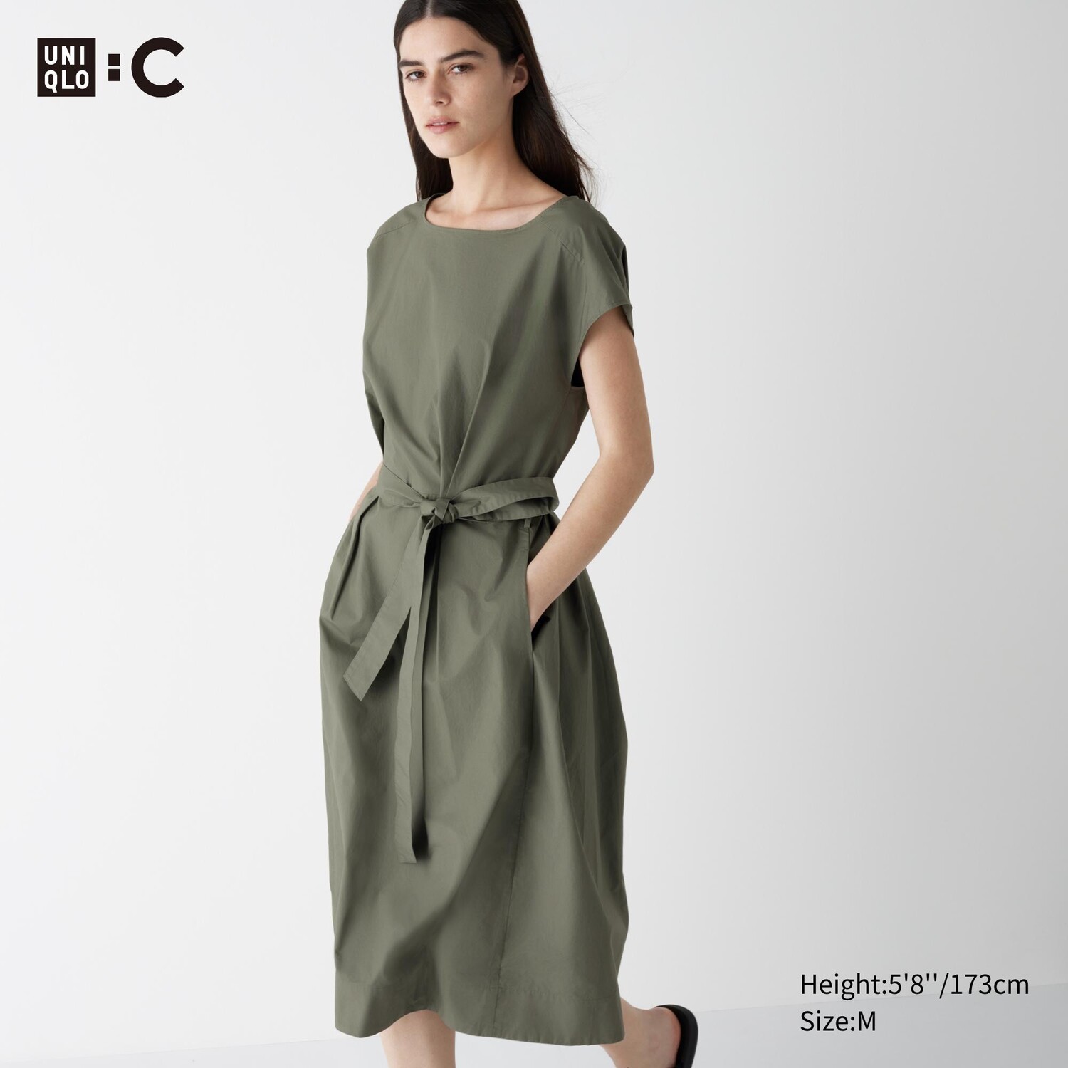 

Хлопковое платье с поясом UNIQLO, оливковый