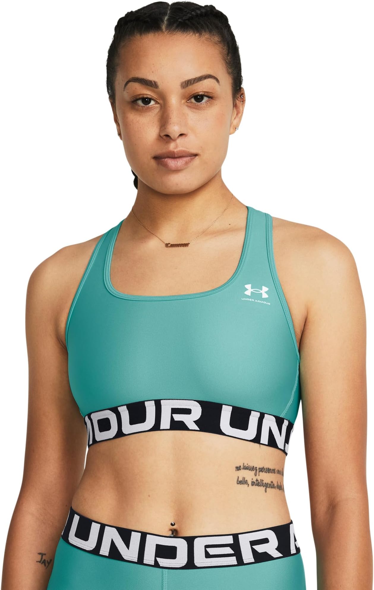 

Бюстгальтер Under Armour HeatGear Authentics Mid Impact Branded Sports Bra, цвет Radial Turquoise/White