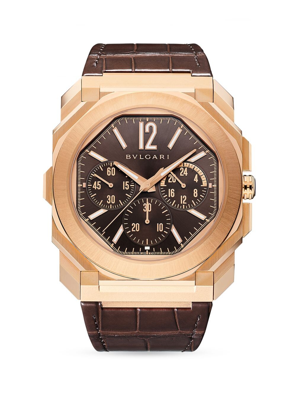 

Часы-хронограф Octo Finissimo из 18-каратного розового золота и кожи аллигатора BVLGARI, коричневый