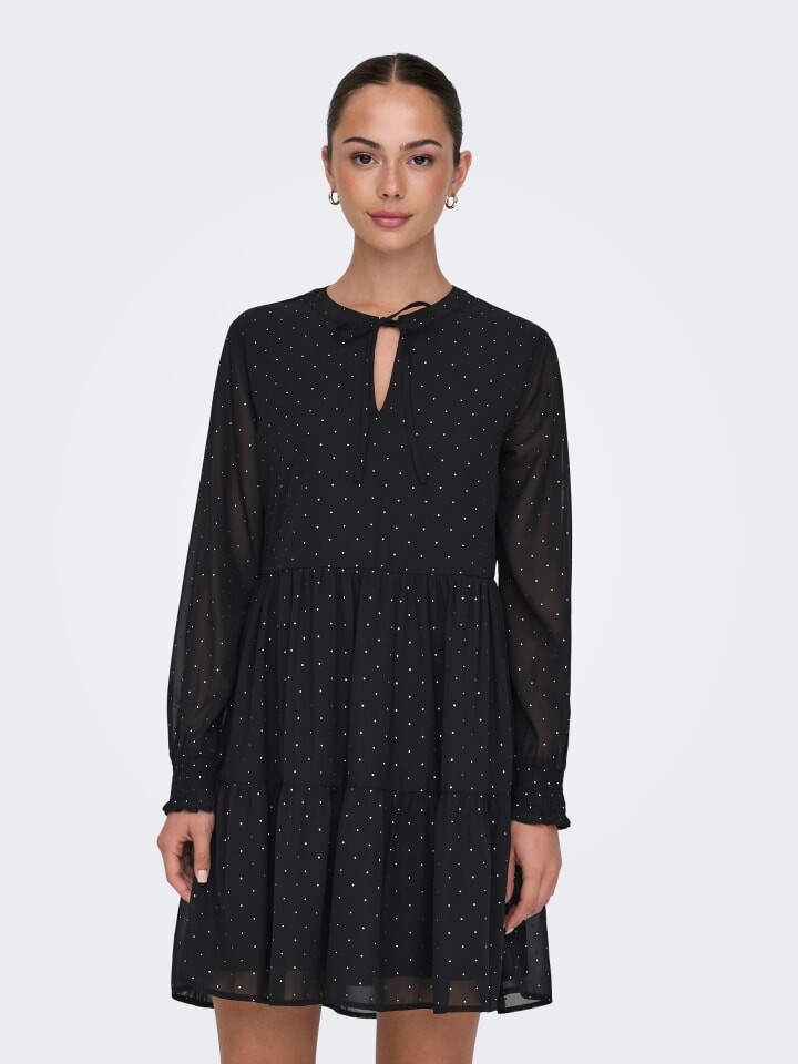 

Длинное платье JACQUELINE de YONG Mini gepunktet V Ausschnitt Langarm, черный