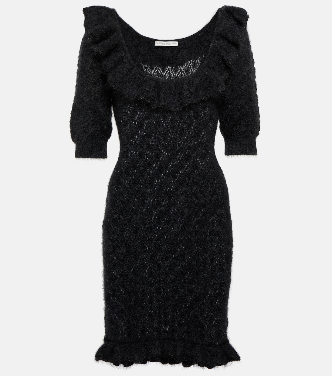 цена Мини-платье с вышивкой из смесового мохера Alessandra Rich, черный