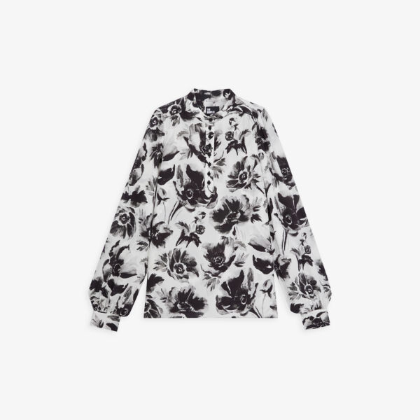 

Шелковая блузка с цветочным принтом The Kooples, черный