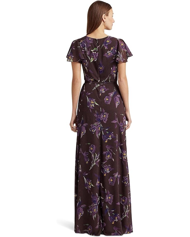 

Платье LAUREN Ralph Lauren Floral Belted Georgette Flutter-Sleeve Gown, цвет Brown/Purple/Multi