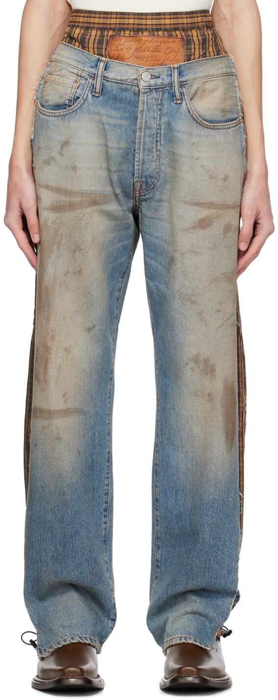 

Синие джинсы в клетку средней длины Acne Studios