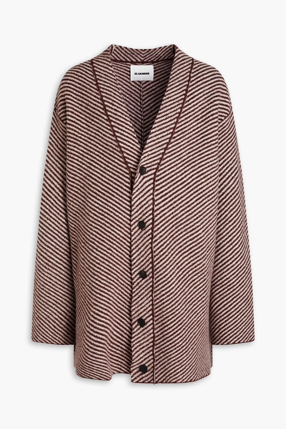

Полосатый шерстяной кардиган букле вязки Jil Sander, шоколад